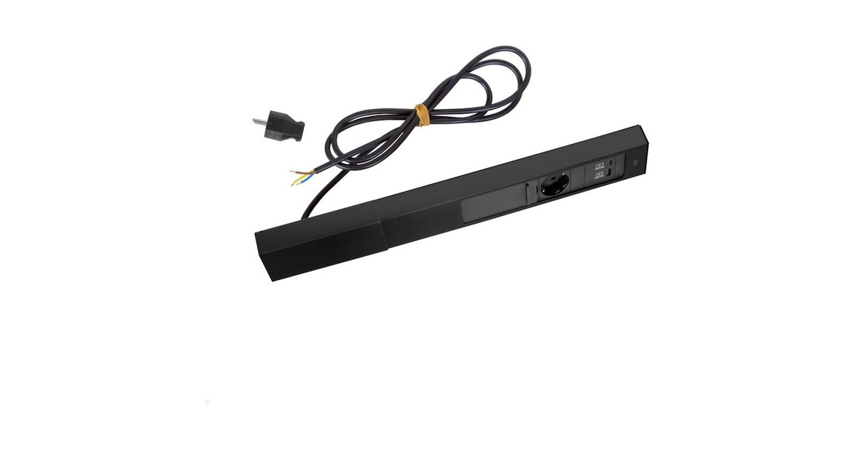 Bachmann CASIA 2 Steckdosenleiste 4-fach, lang, Wand- oder Eckmontage(schwarz, 2 Meter Kabel)