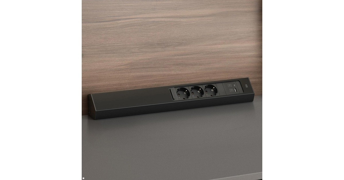 Bachmann CASIA 2 Steckdosenleiste 4-fach, lang, Wand- oder Eckmontage(schwarz, 2 Meter Kabel)