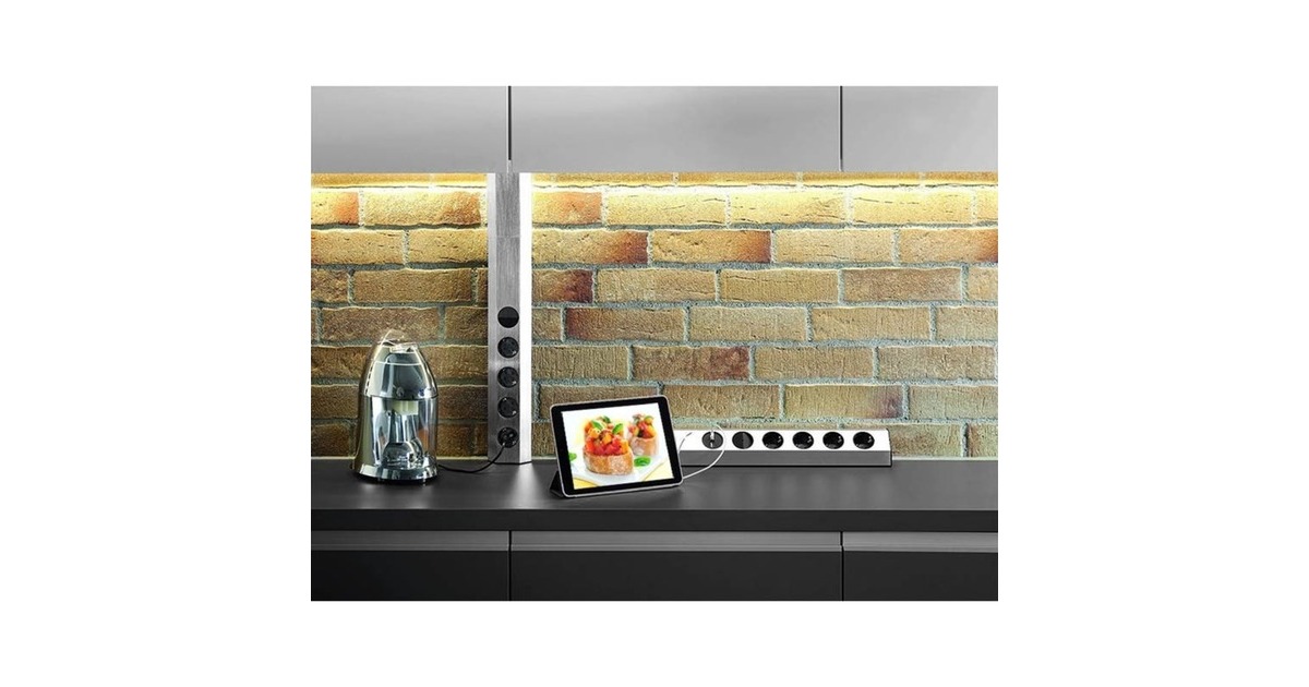 Bachmann CASIA Steckdosenleiste 4-fach, Wand- oder Eckmontage(edelstahl, 2 Meter Kabel)