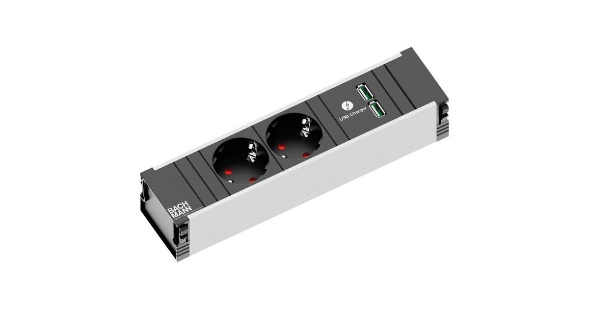 Bachmann CONI Modulträger 3-fach, 2x Strom, 2x USB-A, Steckdosenleiste(Small, für CONI Einbaurahmen)