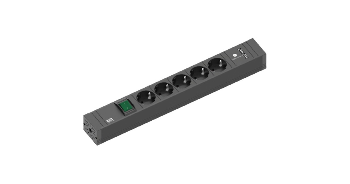 Bachmann CONNECT LINE Steckdosenleiste 3-fach(schwarz, 2 Meter Kabel, 6.500A Überspannungsschutz)