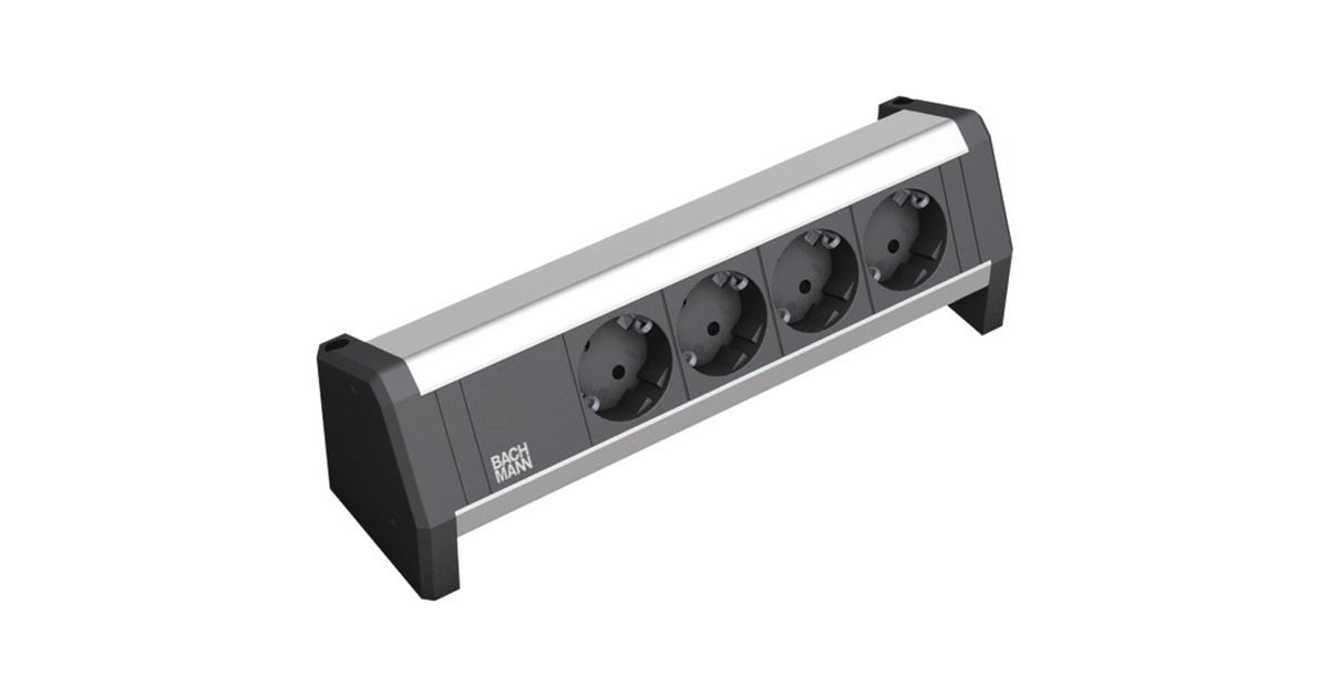 Bachmann DESK 1 Steckdosenleiste 4-fach(schwarz/aluminium, 3 Meter Kabel)