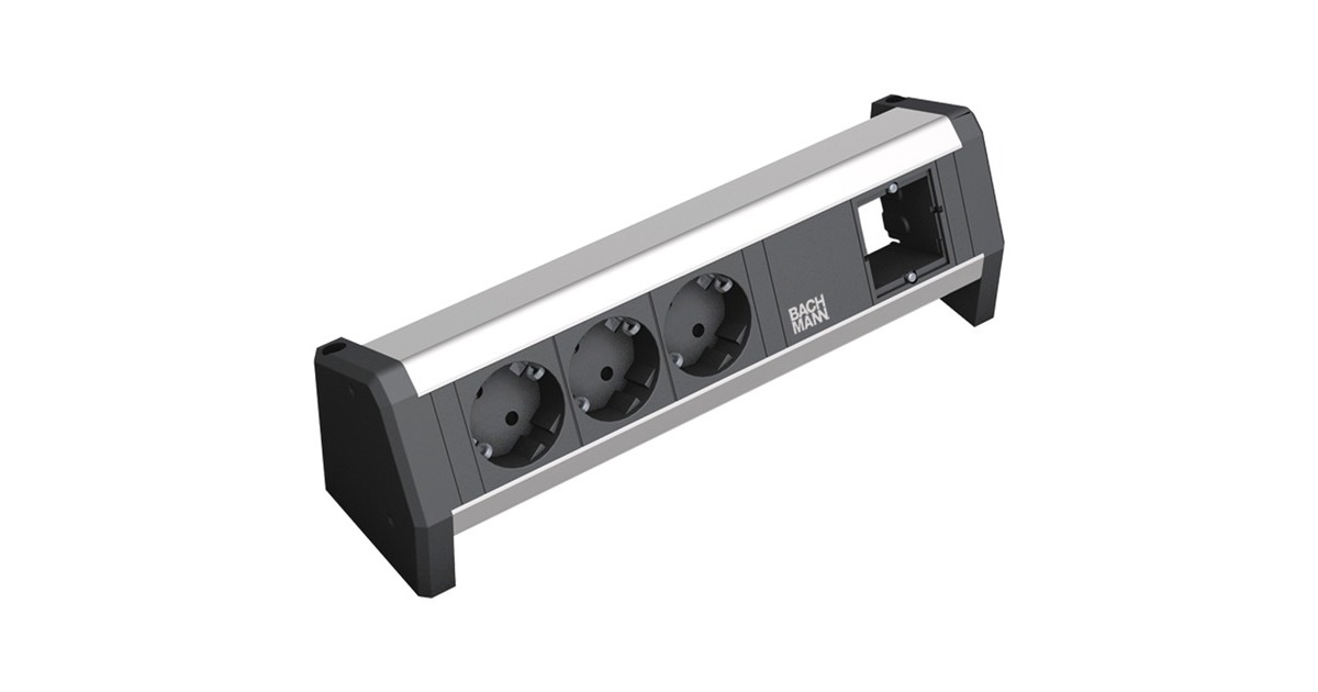 Bachmann DESK 1 Steckdosenleiste 4-fach, 3x Strom, 1x Custom Modul(schwarz/aluminium, ohne Kabel, Wieland Stecksystem)