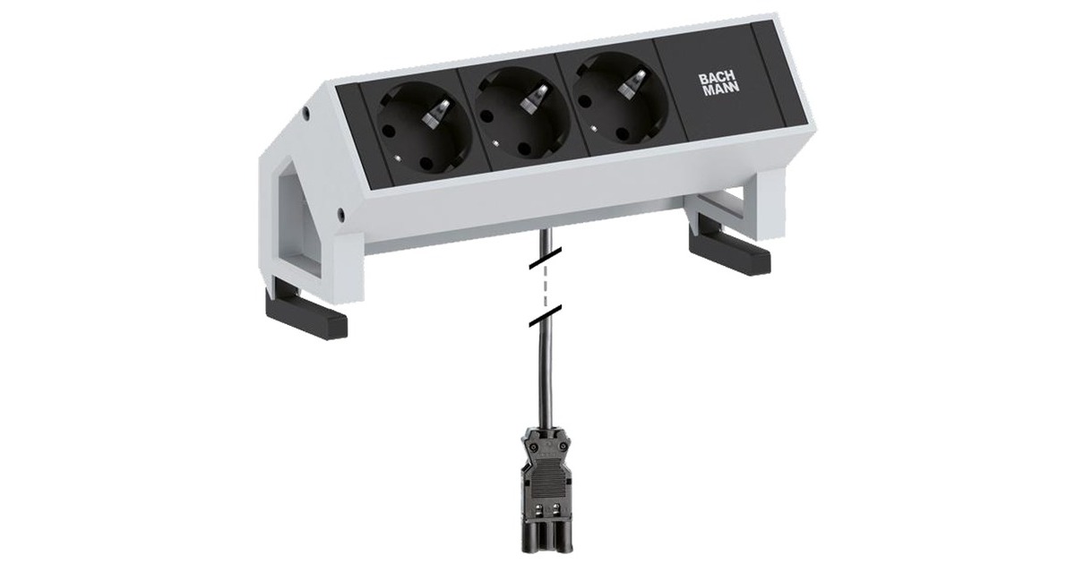 Bachmann DESK 2 Steckdosenleiste 3-fach(weiß/schwarz, mit Haltewinkeln)