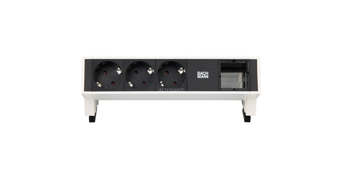 Bachmann DESK 2 Steckdosenleiste 4-fach, 3x Strom, 1x Custom Modul(weiß/schwarz, mit Haltewinkeln)