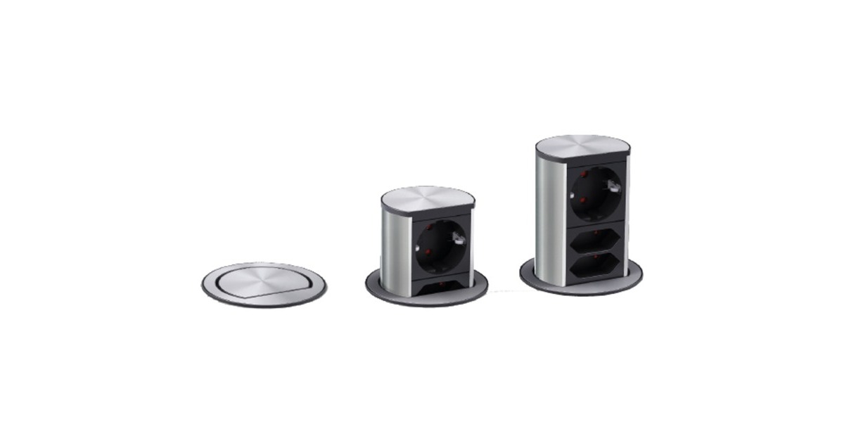 Bachmann ELEVATOR versenkbare Steckdosenleiste 2-fach(aluminium/schwarz, 2 Meter Kabel)