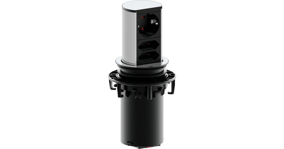 Bachmann ELEVATOR versenkbare Steckdosenleiste 3-fach(aluminium/schwarz, 2 Meter Kabel)