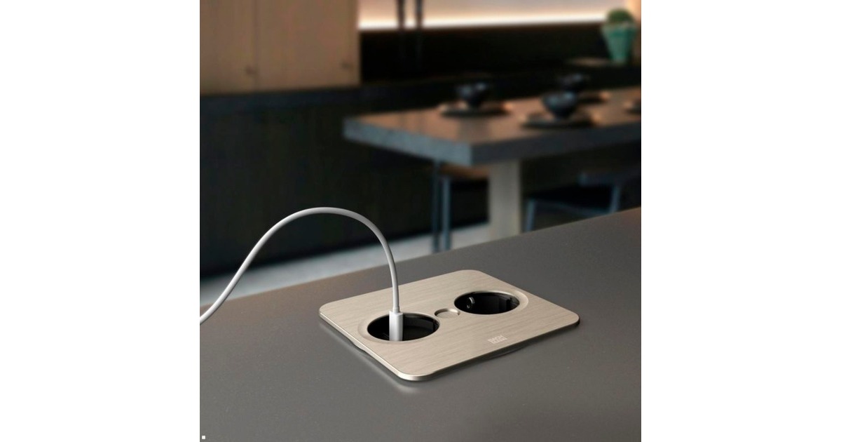 Bachmann Einbausteckdose TWIST 2, eckig, 2-fach(edelstahl, 2x Schutzkontakt)