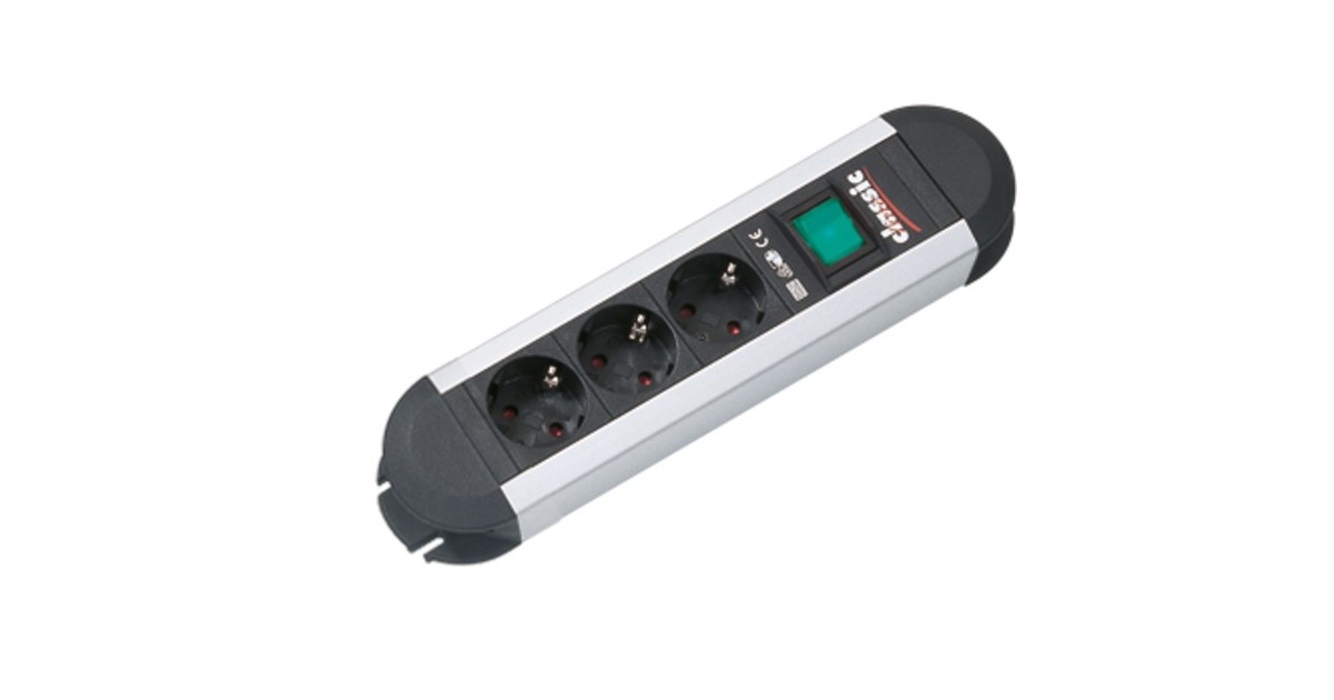 Bachmann PRIMO Steckdosenleiste 3-fach(schwarz/aluminium, 2 Meter Kabel, Schalter)