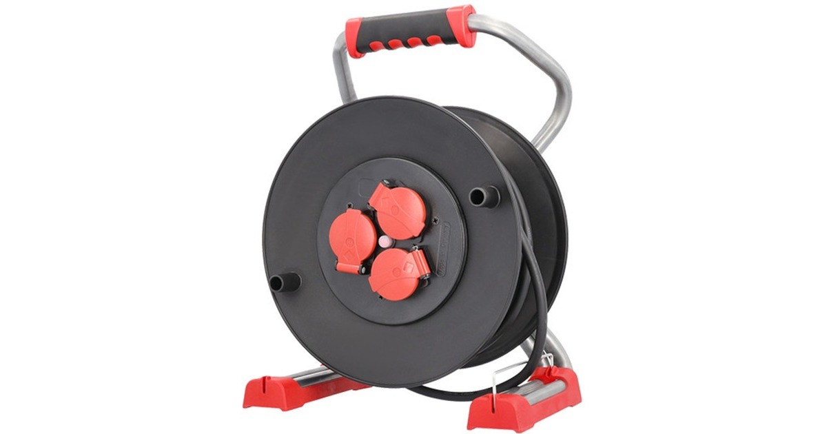 Bachmann Profi-Kabeltrommel 399.191, 3x Schutzkontakt(schwarz/rot, 40 Meter H07RN-F 3G 1,5mm²)