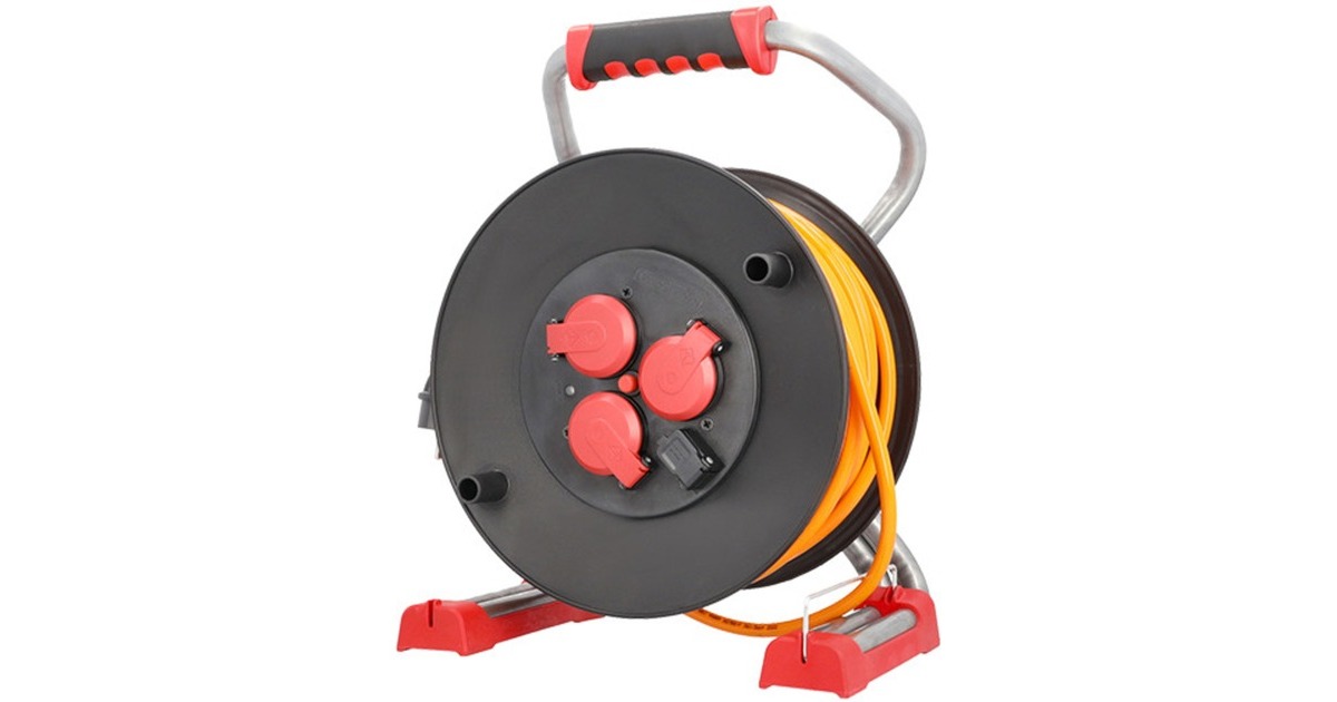 Bachmann Profi-Kabeltrommel 399.193, 3x Schutzkontakt, 1x USB-A 5V / 1A(schwarz/rot, 40 Meter H07RN-F 3G 2,5mm²)