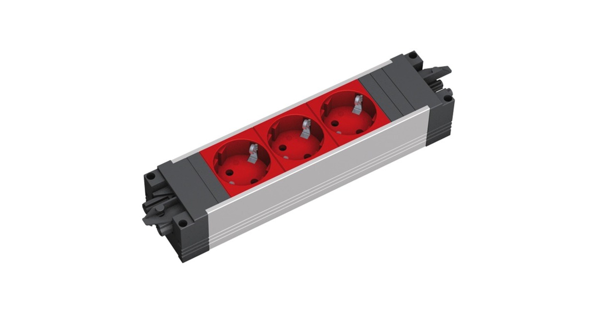 Bachmann STEP ALU Steckdosenleiste 3-fach(aluminium/rot, ohne Kabel, Wieland Stecksystem)