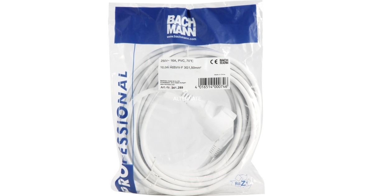 Bachmann Schutzkontakt-Verlängerungskabel 341.289(weiß, 10 Meter)