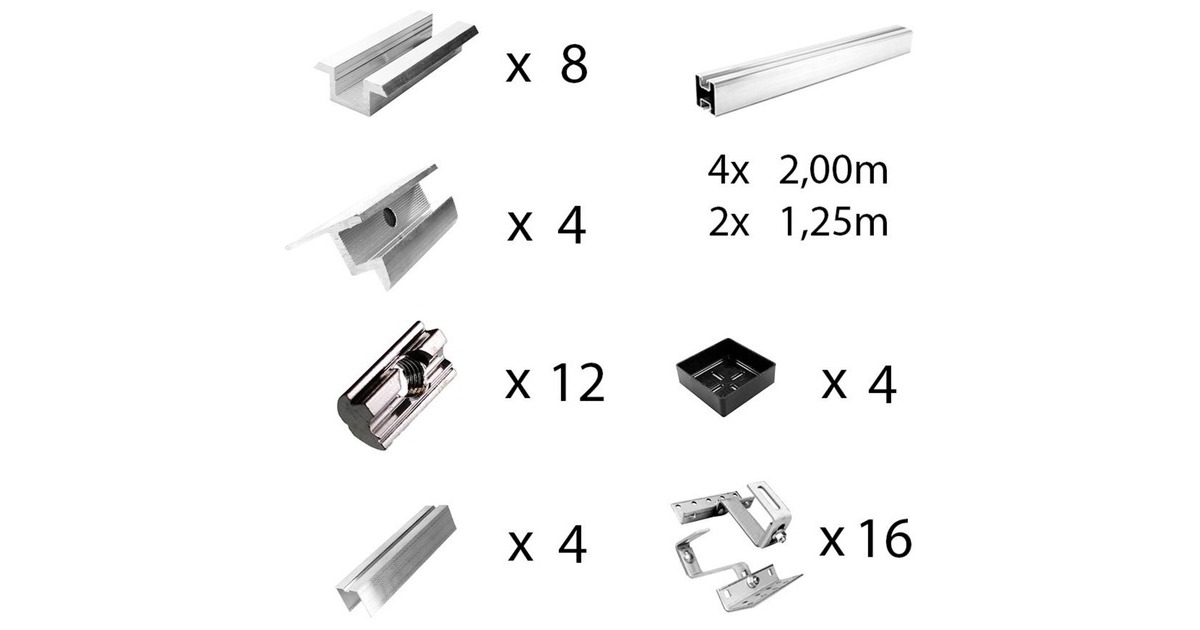 Befestigung 3-fach verstellbar, für Schrägdachmontage, 30mm Rahmenhöhe, Halterung(0% MWST, für 5 Solarpanels)