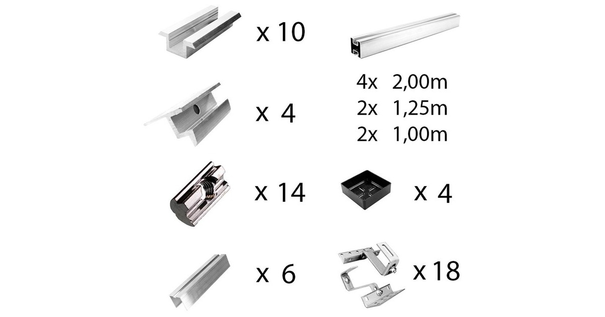 Befestigung 3-fach verstellbar, für Schrägdachmontage, 30mm Rahmenhöhe, Halterung(0% MWST, für 6 Solarpanels)