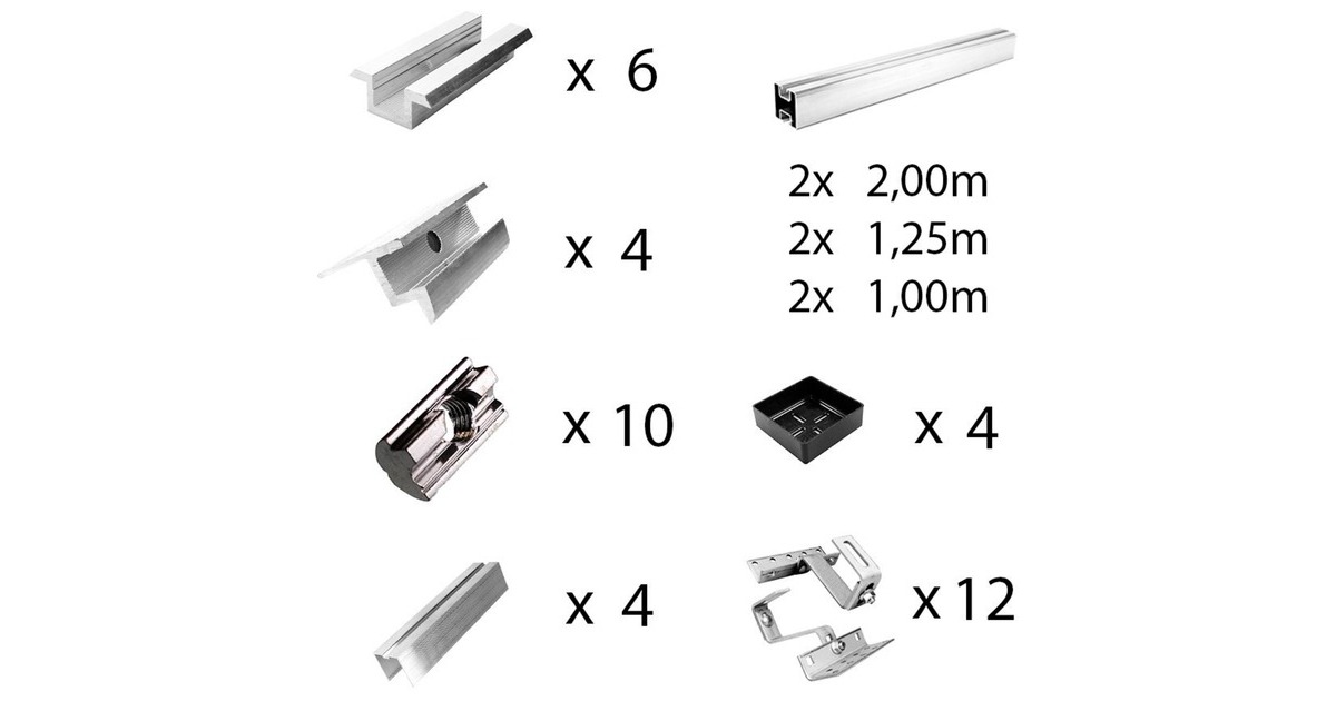 Befestigung 3-fach verstellbar, für Schrägdachmontage, 35mm Rahmenhöhe, Halterung(0% MWST, für 4 Solarpanels)