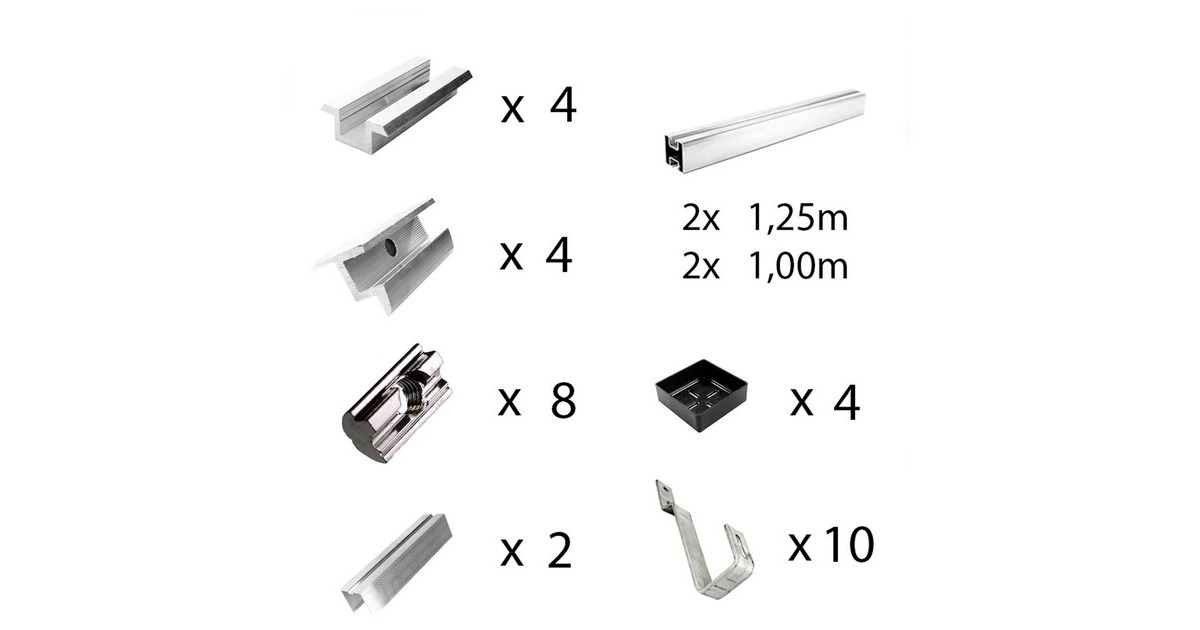 Befestigung Biberschwanz, für Schrägdachmontage, 30mm Rahmenhöhe, Halterung(0% MWST, für 3 Solarpanels)