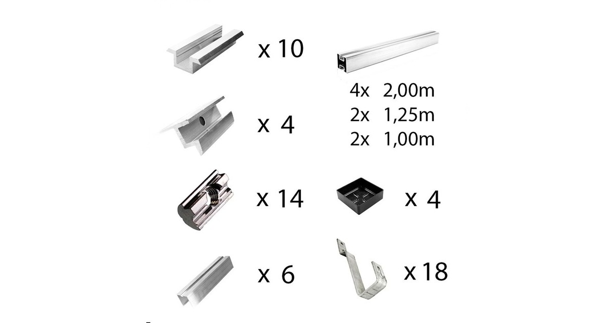 Befestigung Biberschwanz, für Schrägdachmontage, 35mm Rahmenhöhe, Halterung(0% MWST, für 6 Solarpanels)