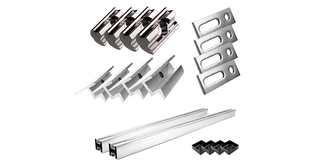 Befestigung Stockschrauben, für Schrägdachmontage, 30mm Rahmenhöhe, Halterung(0% MWST, für 1 Solarpanel, auf Wellplatten oder Trapezblech)