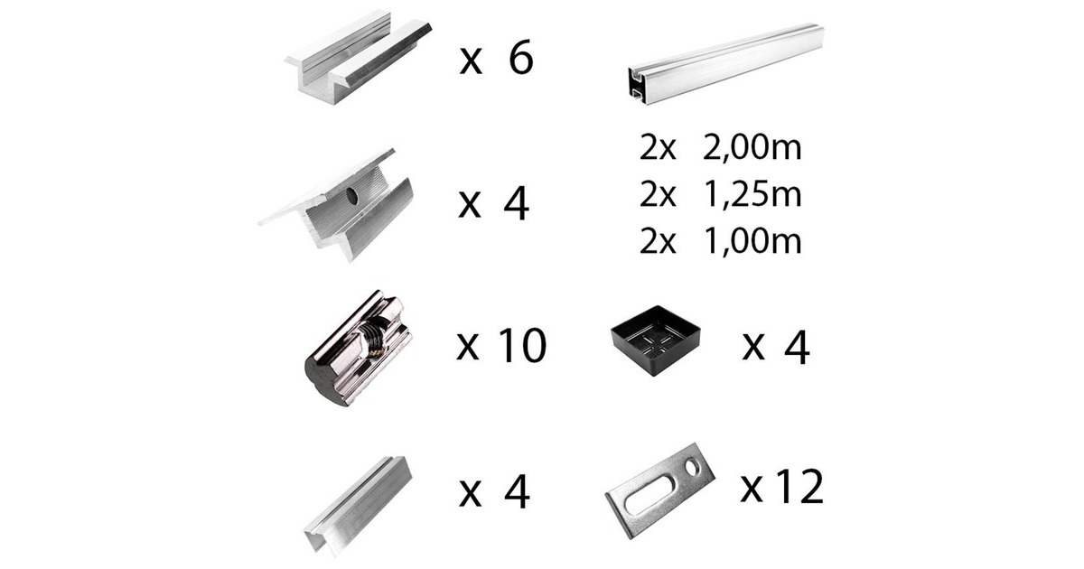 Befestigung Stockschrauben, für Schrägdachmontage, 30mm Rahmenhöhe, Halterung(0% MWST, für 4 Solarpanels, auf Wellplatten oder Trapezblech)