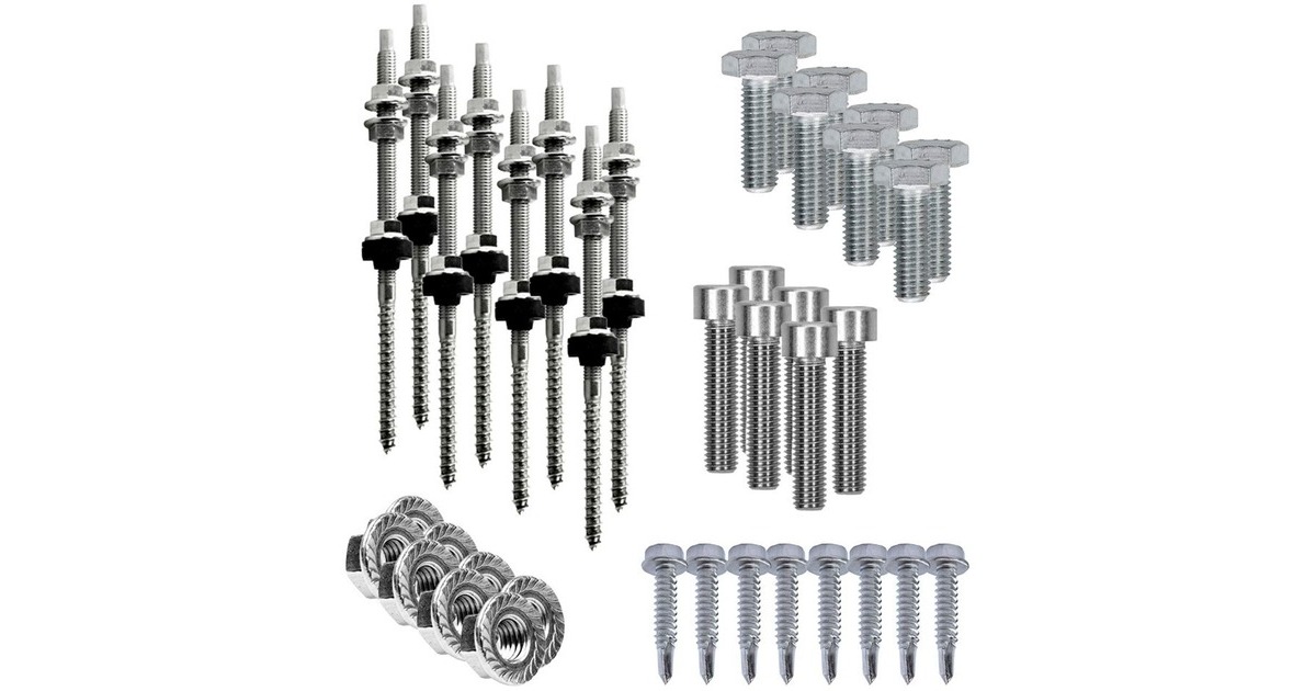 Befestigung Stockschrauben, für Schrägdachmontage, 35mm Rahmenhöhe, Halterung(0% MWST, für 2 Solarpanels, auf Wellplatten oder Trapezblech)