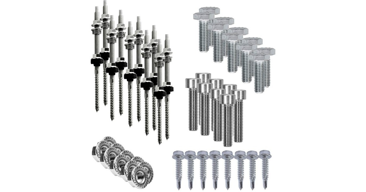 Befestigung Stockschrauben, für Schrägdachmontage, 35mm Rahmenhöhe, Halterung(0% MWST, für 3 Solarpanels, auf Wellplatten oder Trapezblech)