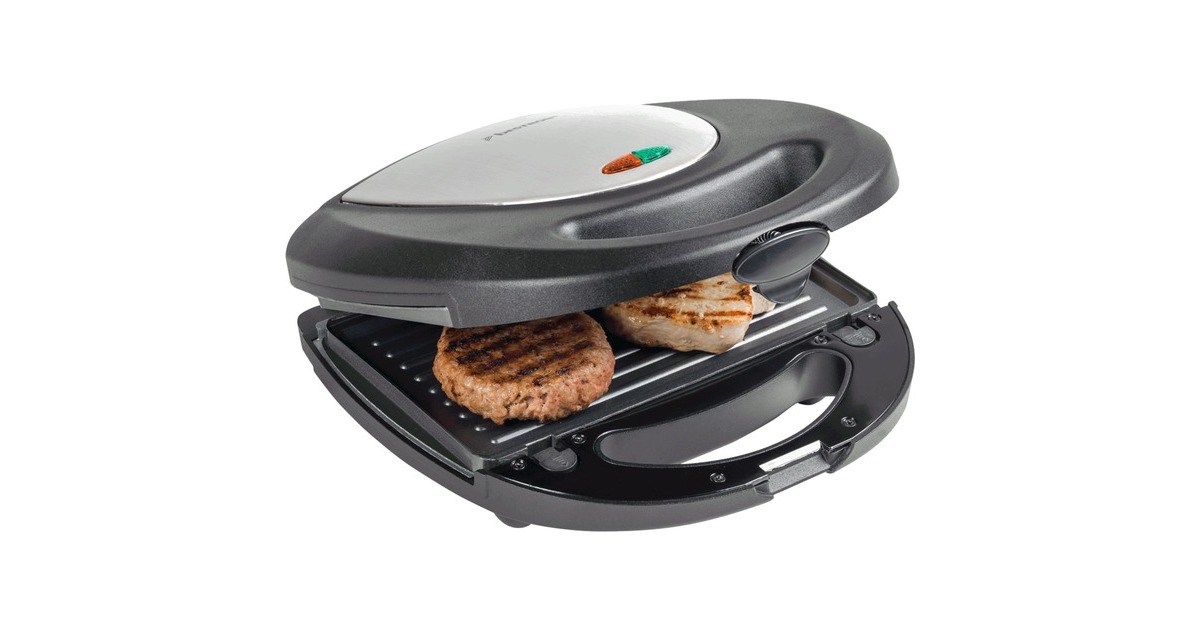Bestron 3-in-1 Kontaktgrill ASM8010(schwarz/edelstahl, 800 Watt, mit 3 Platten-Sets)