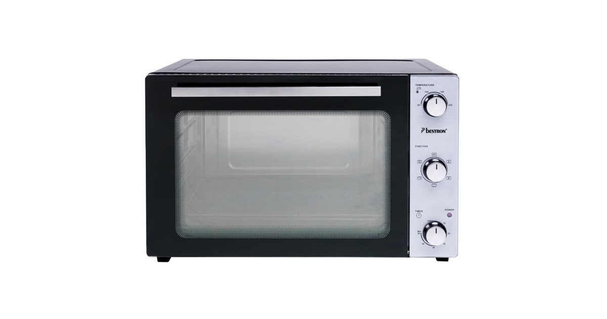 Bestron AOV45 Grill-Backofen, Mini-Backofen(silber/schwarz, Mit Drehspieß und Umluft-Funktion)