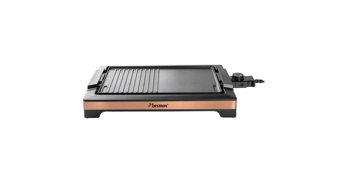 Bestron BBQ-Tischgrill, Elektro-Grillplatte(schwarz/kupfer, 2.000 Watt)