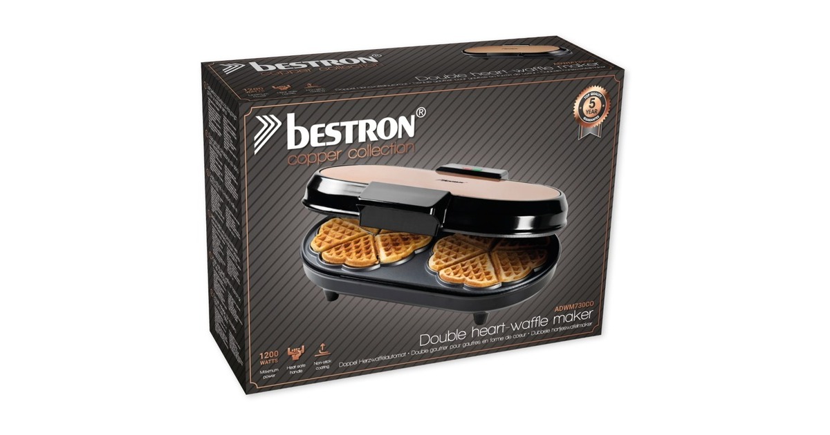 Bestron Doppel-Waffeleisen ADWM730CO für Herzwaffeln(kupfer/schwarz, 1.200 Watt)