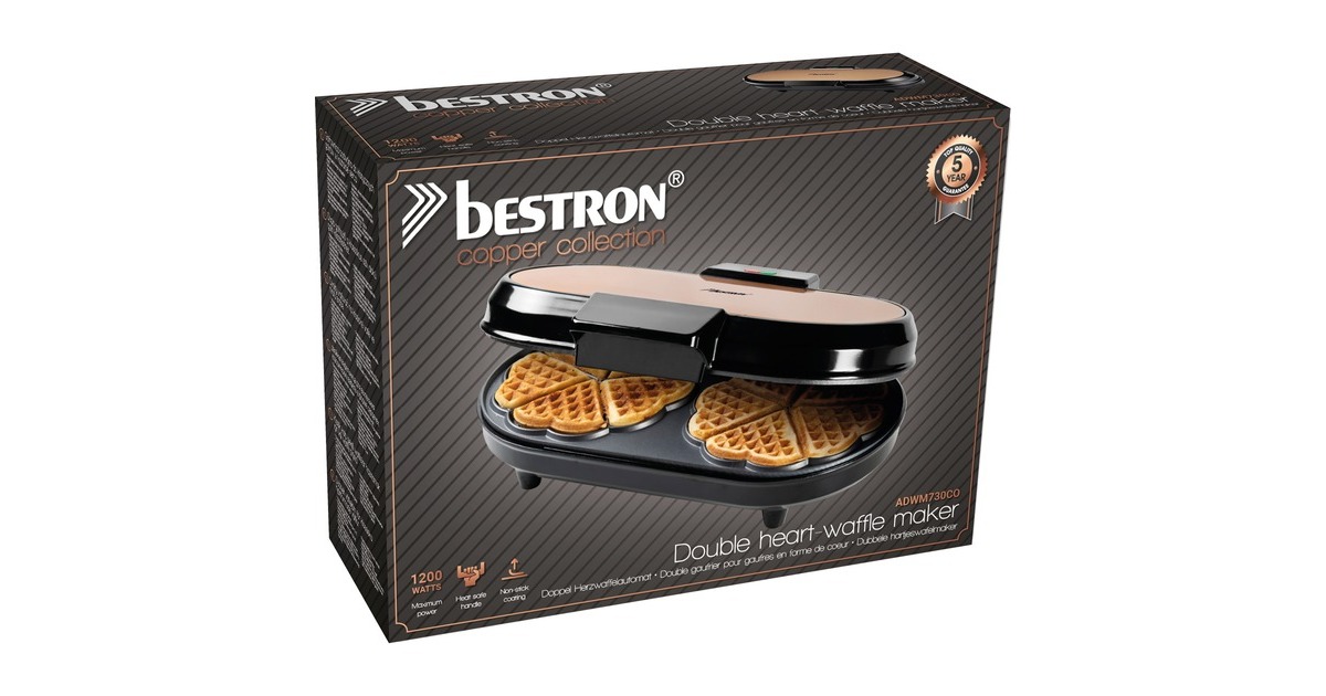 Bestron Doppel-Waffeleisen ADWM730CO für Herzwaffeln(kupfer/schwarz, 1.200 Watt)