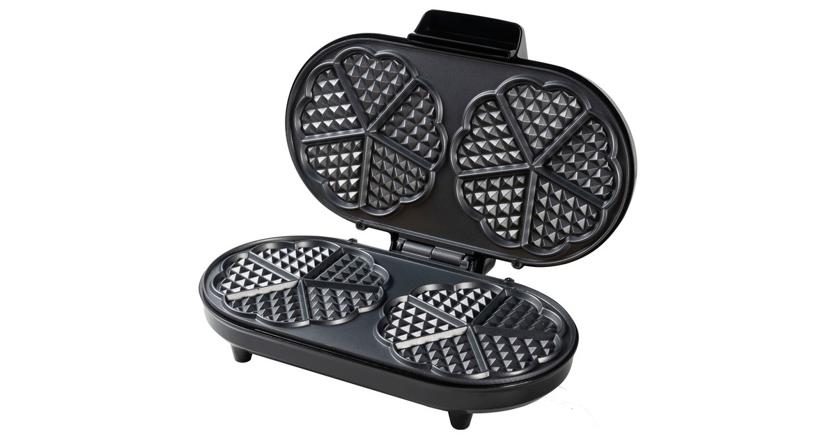 Bestron Doppel-Waffeleisen ADWM730S für Herzwaffeln(edelstahl/schwarz, 1.200 Watt)