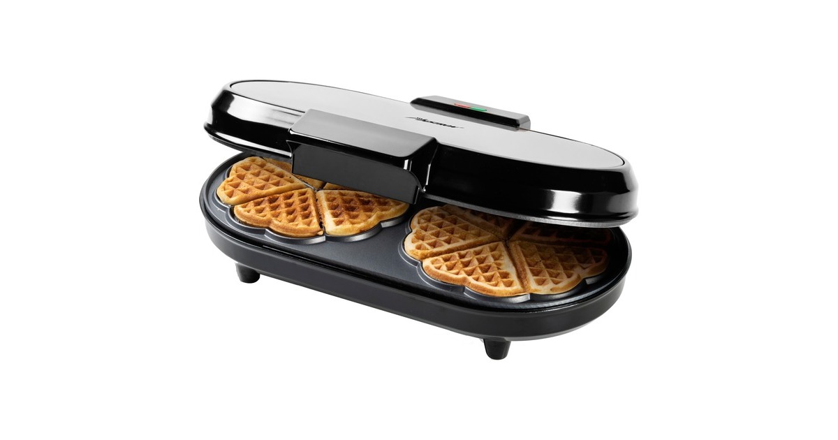 Bestron Doppel-Waffeleisen ADWM730S für Herzwaffeln(edelstahl/schwarz, 1.200 Watt)