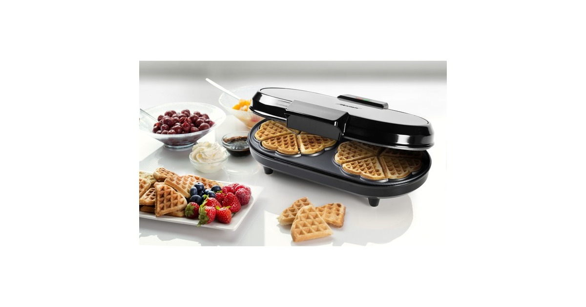 Bestron Doppel-Waffeleisen ADWM730S für Herzwaffeln(edelstahl/schwarz, 1.200 Watt)
