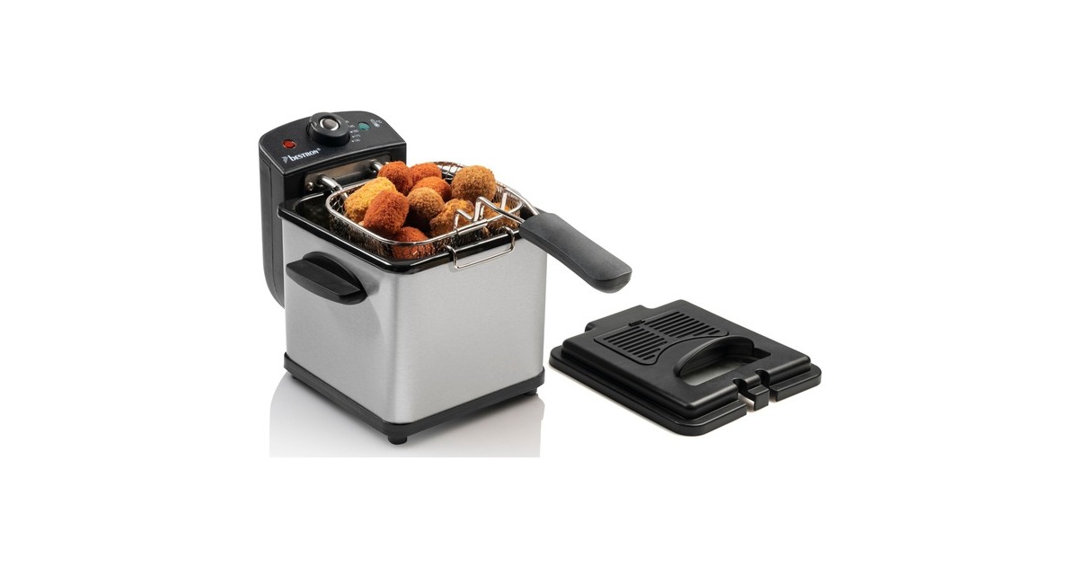 Bestron Mini Fritteuse AF100S mit Kaltzonen-Technik(edelstahl/schwarz, 1.000 Watt, 1,2 L)