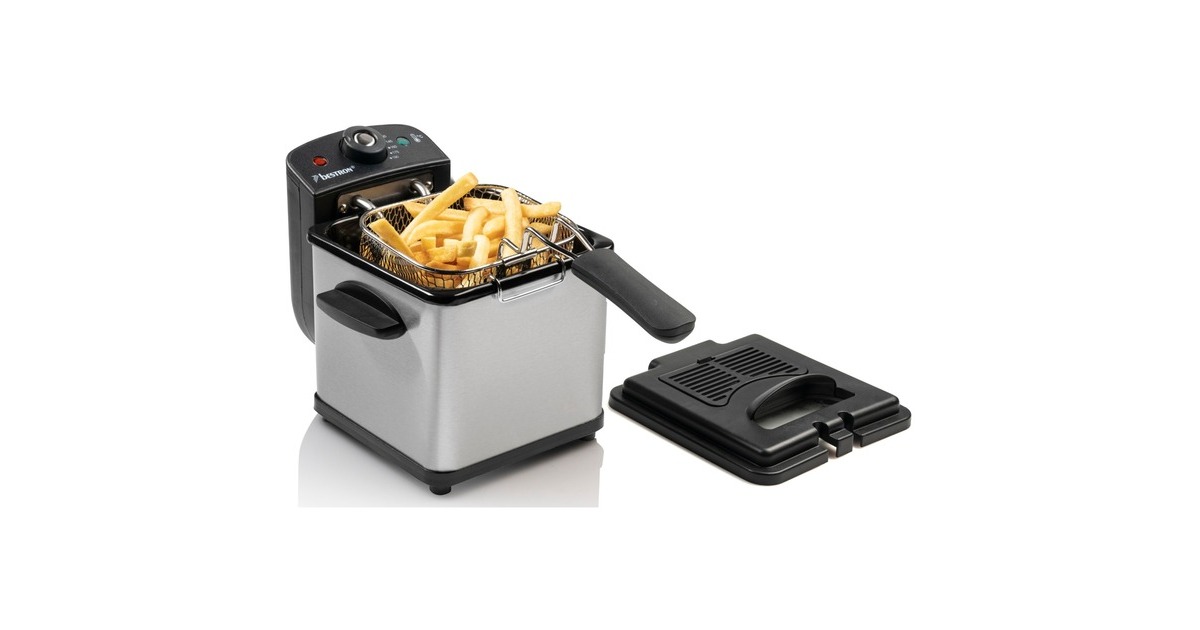 Bestron Mini Fritteuse AF100S mit Kaltzonen-Technik(edelstahl/schwarz, 1.000 Watt, 1,2 L)