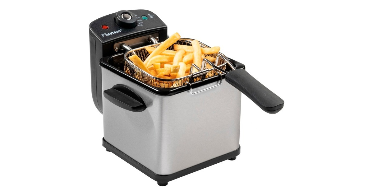 Bestron Mini Fritteuse AF100S mit Kaltzonen-Technik(edelstahl/schwarz, 1.000 Watt, 1,2 L)