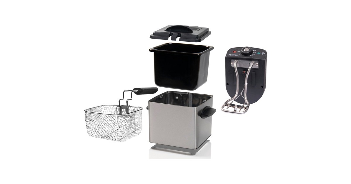Bestron Mini Fritteuse AF100S mit Kaltzonen-Technik(edelstahl/schwarz, 1.000 Watt, 1,2 L)