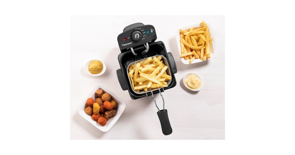 Bestron Mini Fritteuse AF100S mit Kaltzonen-Technik(edelstahl/schwarz, 1.000 Watt, 1,2 L)
