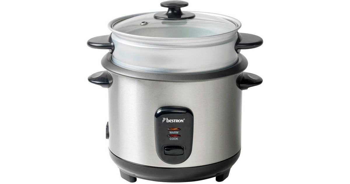Bestron Reiskocher ARC100(edelstahl/schwarz, 400 Watt, mit Dampfgarer)