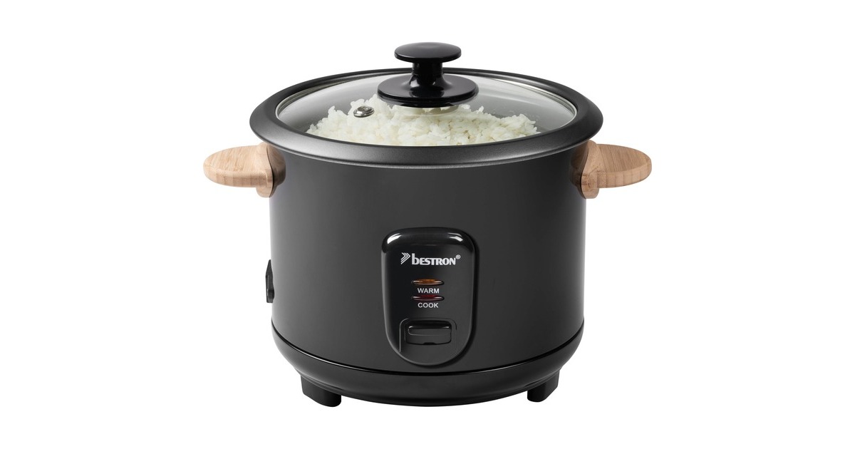 Bestron Reiskocher ARC100BW(schwarz/holz, 400 Watt, Griffe aus Bambus)