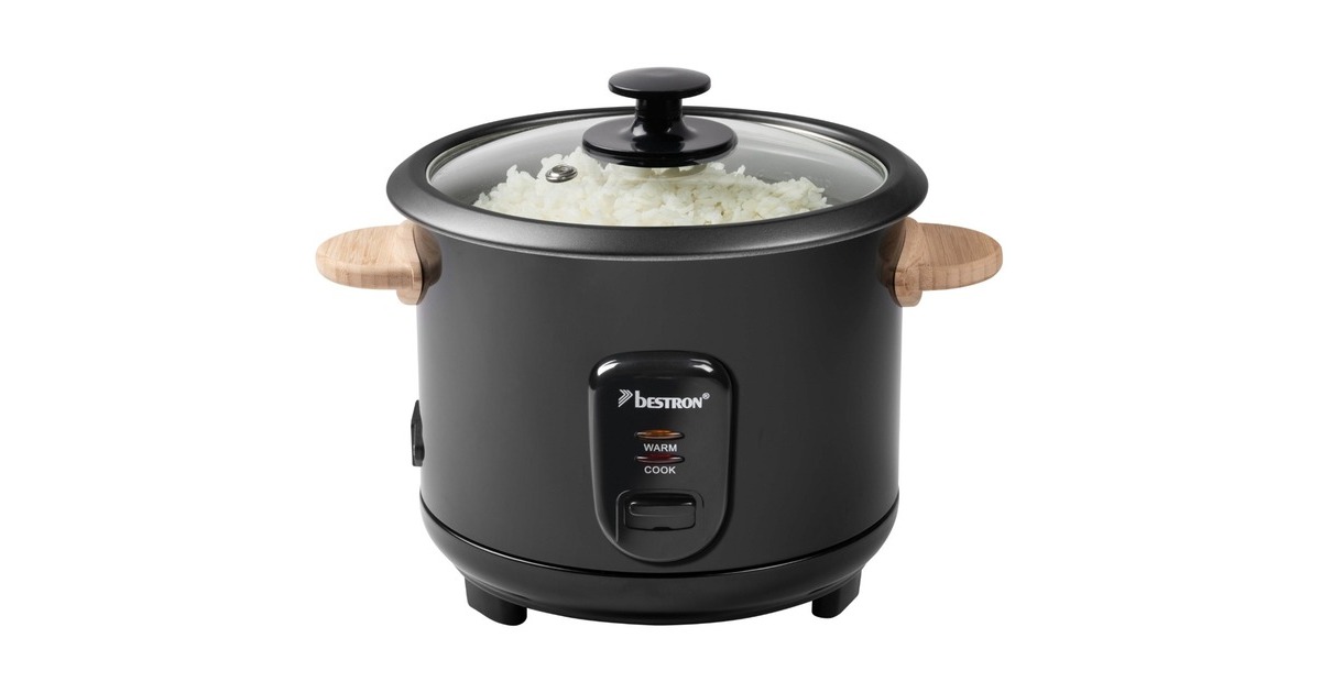 Bestron Reiskocher ARC180BW(schwarz/holz, 700 Watt, Griffe aus Bambus)