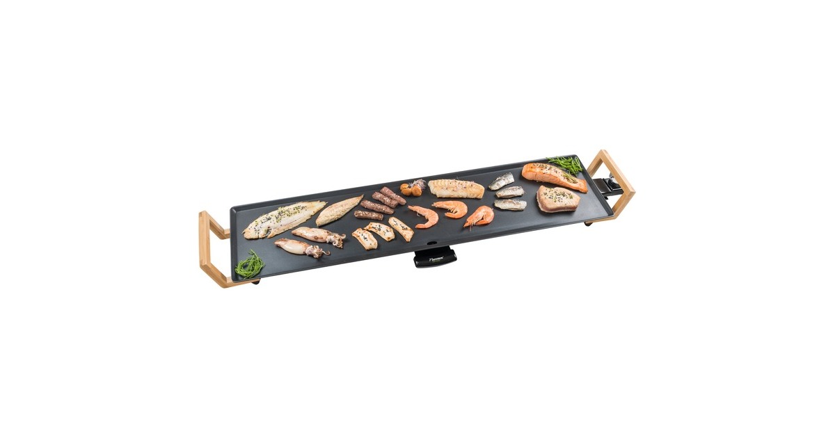 Bestron Teppanyaki XXL ABP604BB, Elektro-Grillplatte(schwarz/holz, 1.800 Watt)