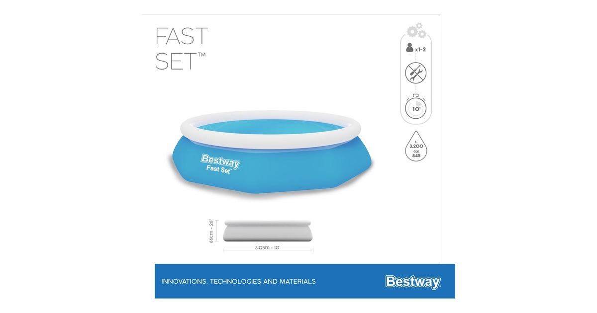 Bestway Fast Set Aufstellpool-Set, Ø 305cm x 66cm, Schwimmbad(blau/weiß, mit Filterpumpe)
