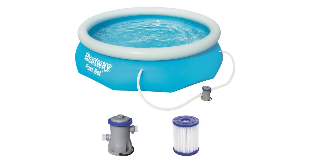 Bestway Fast Set Aufstellpool-Set, Ø 305cm x 76cm, Schwimmbad(blau/hellblau, mit Filterpumpe)