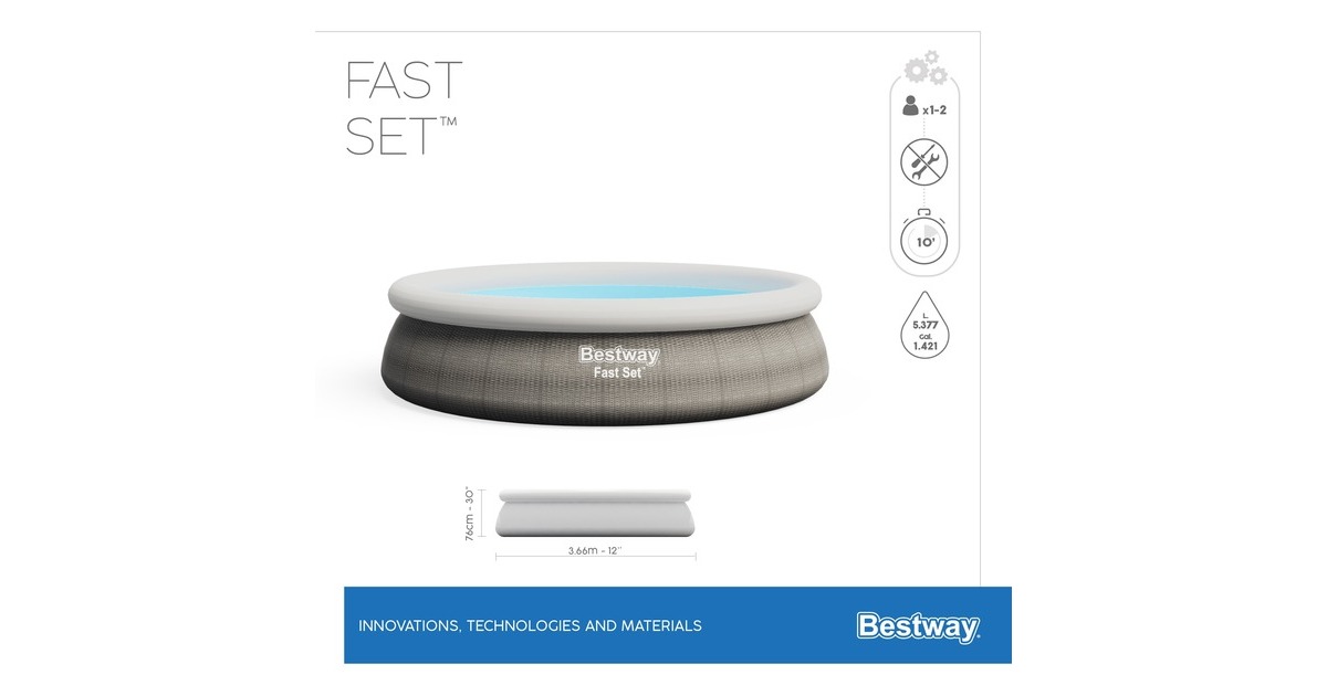 Bestway Fast Set Aufstellpool, Ø 366cm x 76cm, Schwimmbad(schiefer)