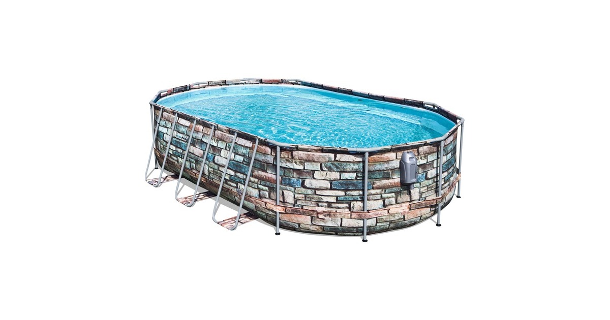 Bestway Frame Pool-Set Comfort Jet, 610 x 366 x 122cm, Schwimmbad(braun, mit Filterpumpe)