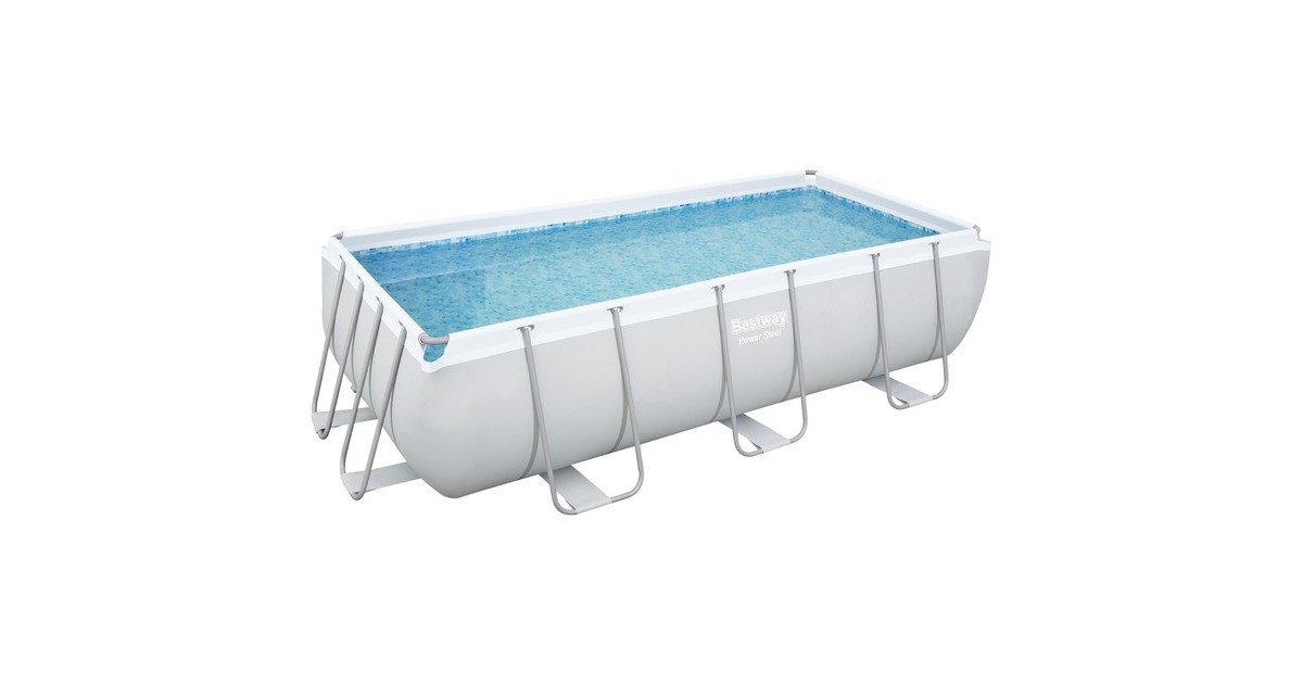 Bestway Power Steel Rectangular Frame Pool-Set, 404cm x 201cm x 100cm, Schwimmbad(hellgrau, mit Filterpumpe)
