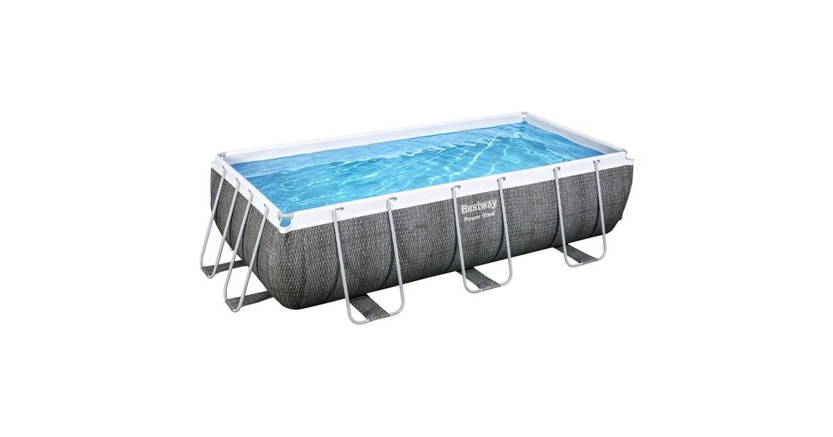 Bestway Power Steel Rectangular Frame Pool-Set, 404cm x 201cm x 100cm, Schwimmbad(grau, mit Filterpumpe)