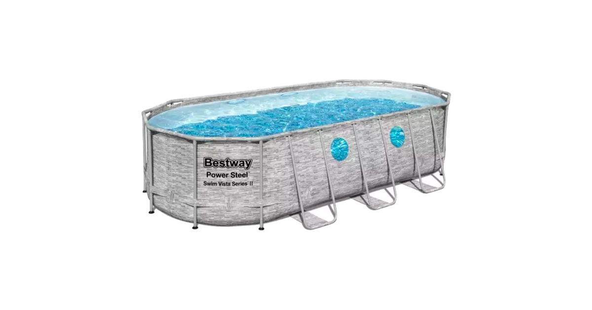 Bestway Power Steel Swim Vista Oval Frame Pool-Set, 549 x 274 x 122cm, Schwimmbad(grau, mit Sichtfenstern + Filterpumpe) Bestway Power Steel Swim Vista Oval Frame Pool-Set, 549 x 274 x 122cm, Schwimmbad(grau, mit Sichtfenstern + Filterpumpe)